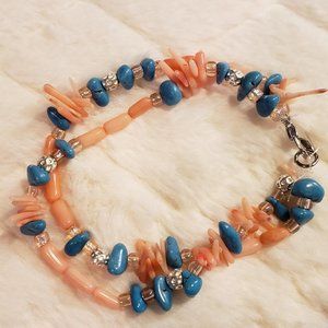 Beautiful Handmade Double Stranded Bracelet Pink and Blue